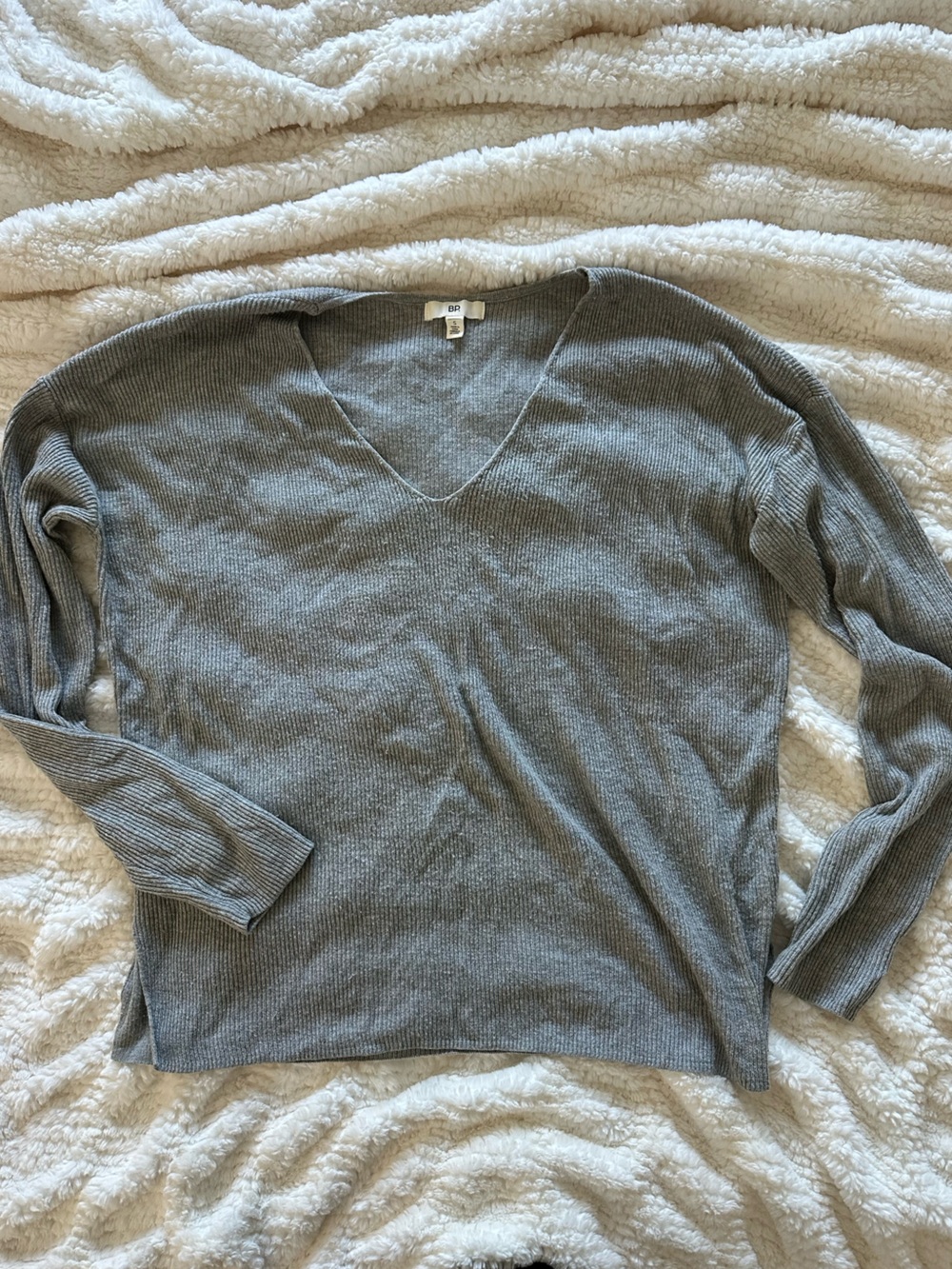 BP. Heather Gray Ribbed Top with White Sherpa Trim